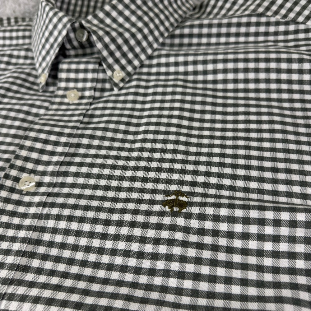Brooks Brothers Madison Fit Gingham Shirt Mens XL Green White Non-Iron Supima - Picture 3 of 9